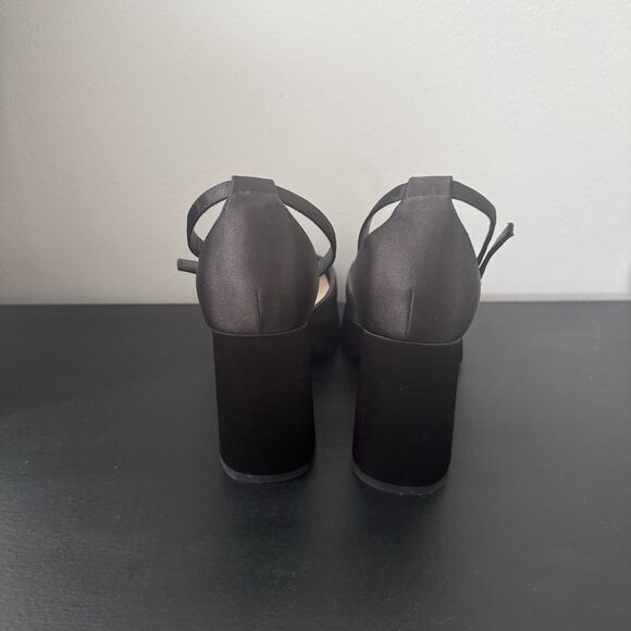 Modatope Women’s Black Satin Platform Chunky Block Heel Platform Pump Size 8 - Picture 7 of 8